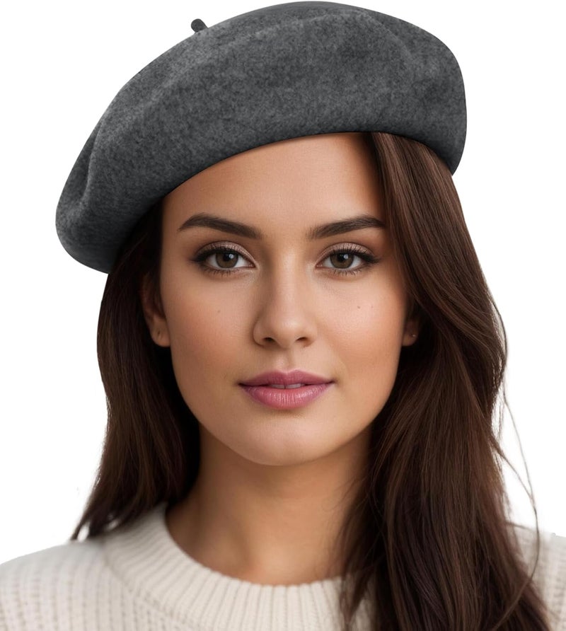Sumolux Women Beret Hat Wool Vintage French Solid Color Classic Winter Cap - Image 1